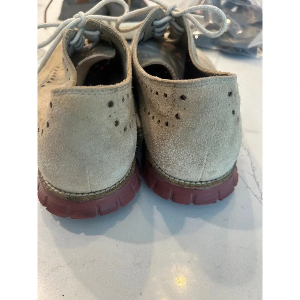 Cole‎ Haan Zerogrand Wingtip Oxfords Tan Suede Brogue Brick Red Sole Mens Shoes